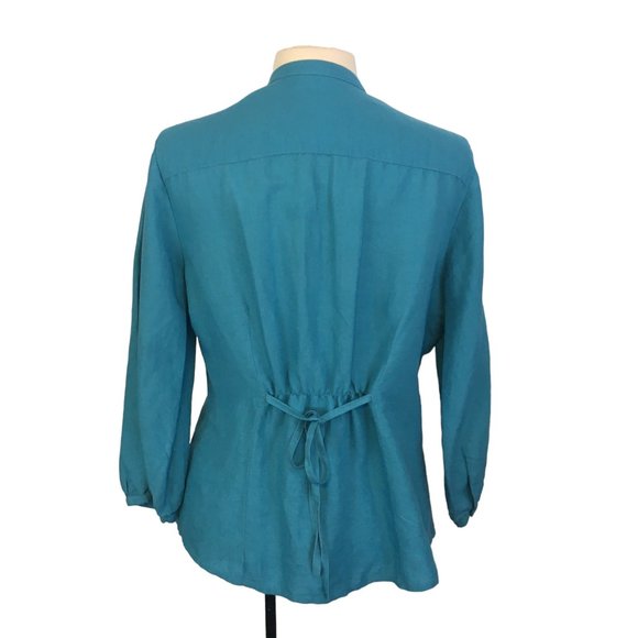 Van Heusen Studio‎ Womens Teal Blue Linen Blend Peasant Top, Shirt, Pintucks L - Picture 5 of 9